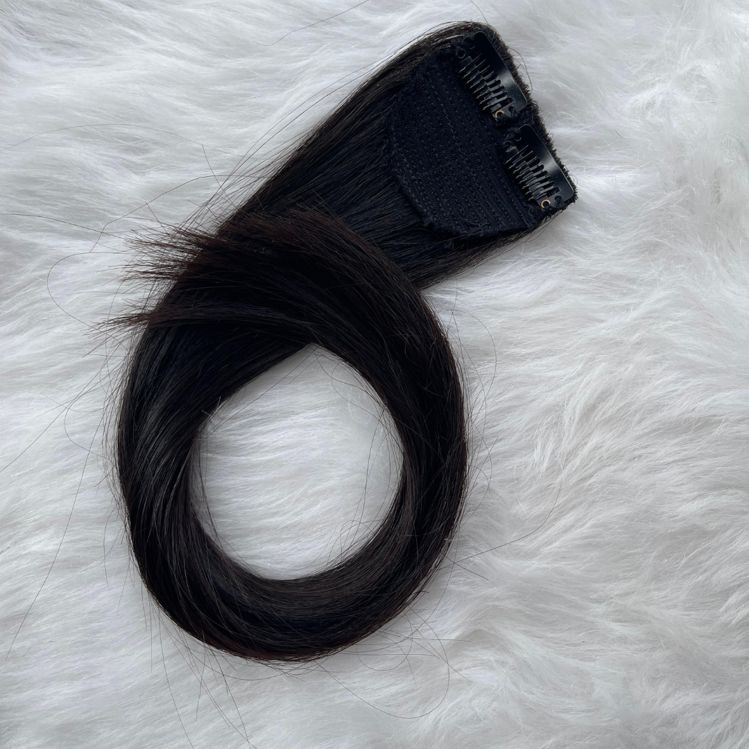 Side Patch Clip-In Hair Extensions – 100% Human Hair | Natural Black ...