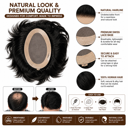 Capillatura Men's Hair Patch | 100% Human Hair | Monofilament Base | Natural Hair System for Men