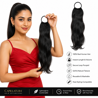 Capillatura Band Ponytail Hair Extension – 100% Remy Human Hair - Washable Hair Extensions